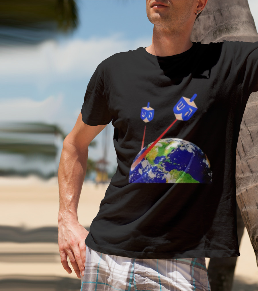 Dreidel Laser Beams Earth Jewish Humor T-Shirt