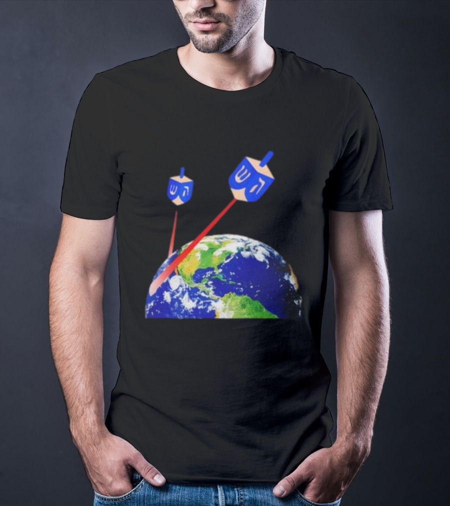 Dreidel Laser Beams Earth Jewish Humor T-Shirt