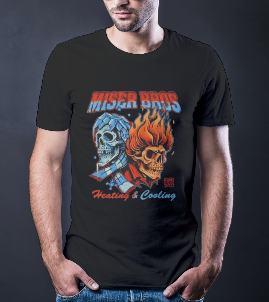 Miser Bros Heating And Cooling 1974 Skull Design T-Shirt