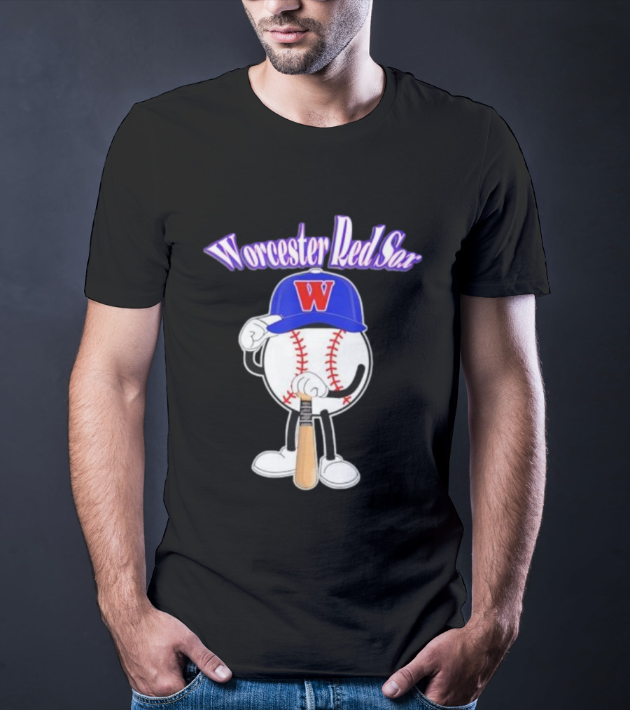 Worcester Red Sox WooSox Baseball Character With Blue Cap And Bat T-Shirt