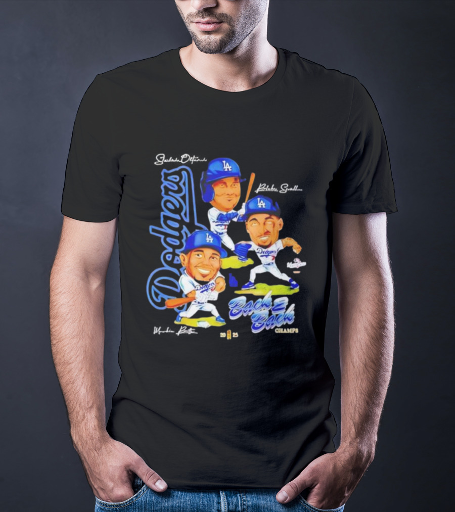 Los Angeles Dodgers 2025 Back To Back Champs Shohei Ohtani Blake Snell Mookie Betts Signatures T-Shirt