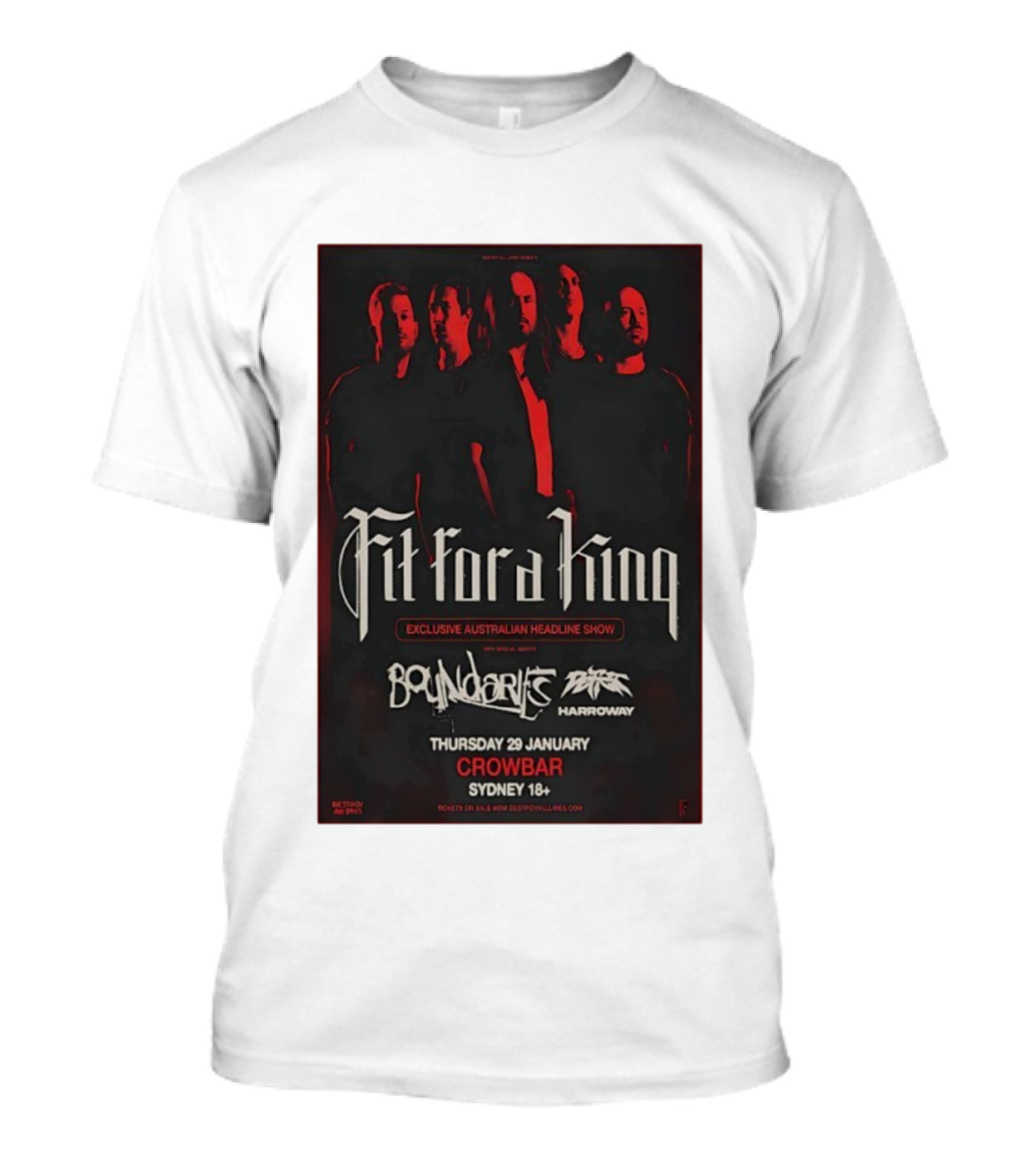 Fit For A King Exclusive Australian Headline Show Boundaries Thursday 29 January Crowbar Sydney 18+ T-Shirt