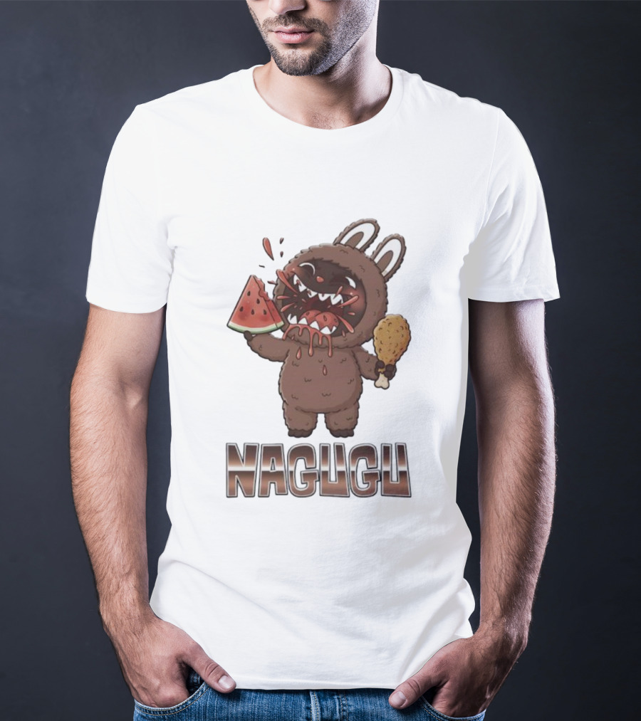 Monsters Nagugu Eating Watermelon And Fried Chicken Labubu T-Shirt