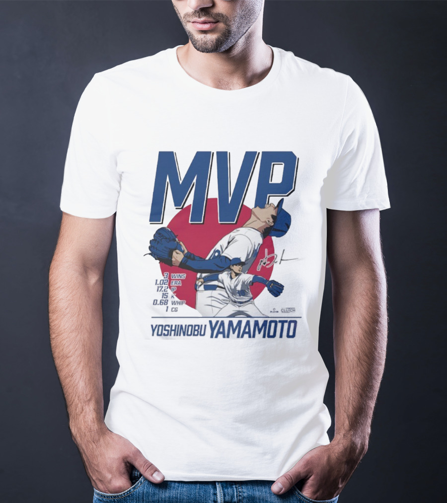 MVP Yoshinobu Yamamoto Three Wins Pitcher ERA Los Angeles Dodgers T-Shirt