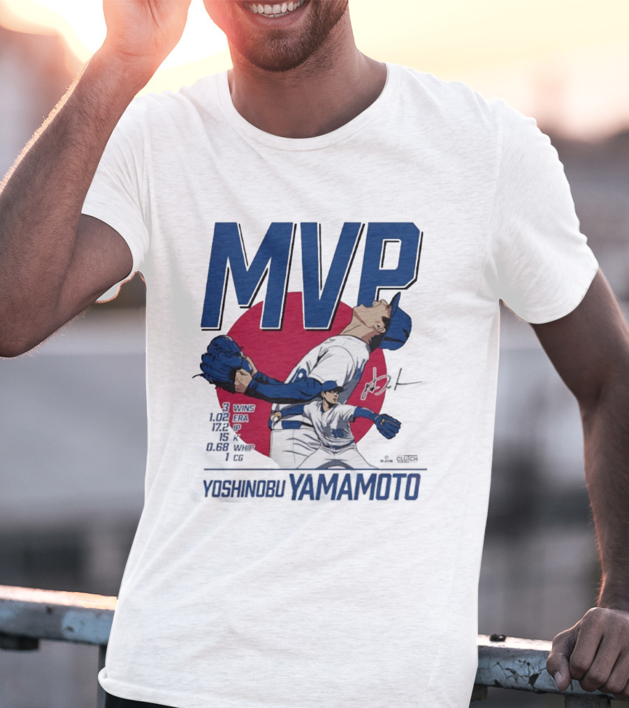 MVP Yoshinobu Yamamoto Three Wins Pitcher ERA Los Angeles Dodgers T-Shirt