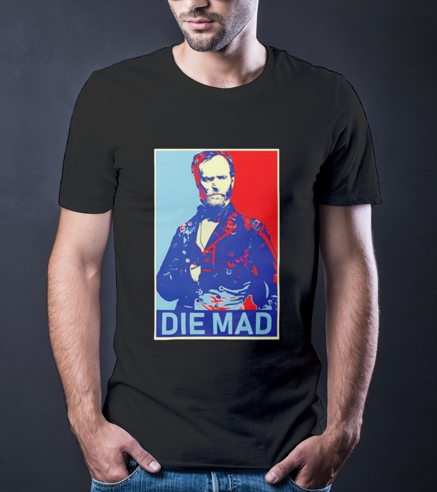 Die Mad Sherman Essential Bold Political Art Red Blue Portrait T-Shirt