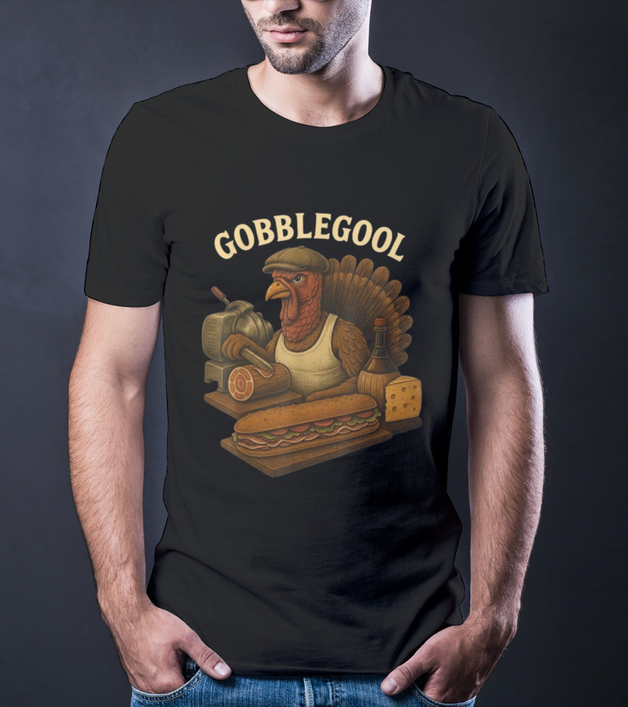 Gobblegool Turkey With Cap Cutting Meat Thanksgiving Sandwich T-Shirt
