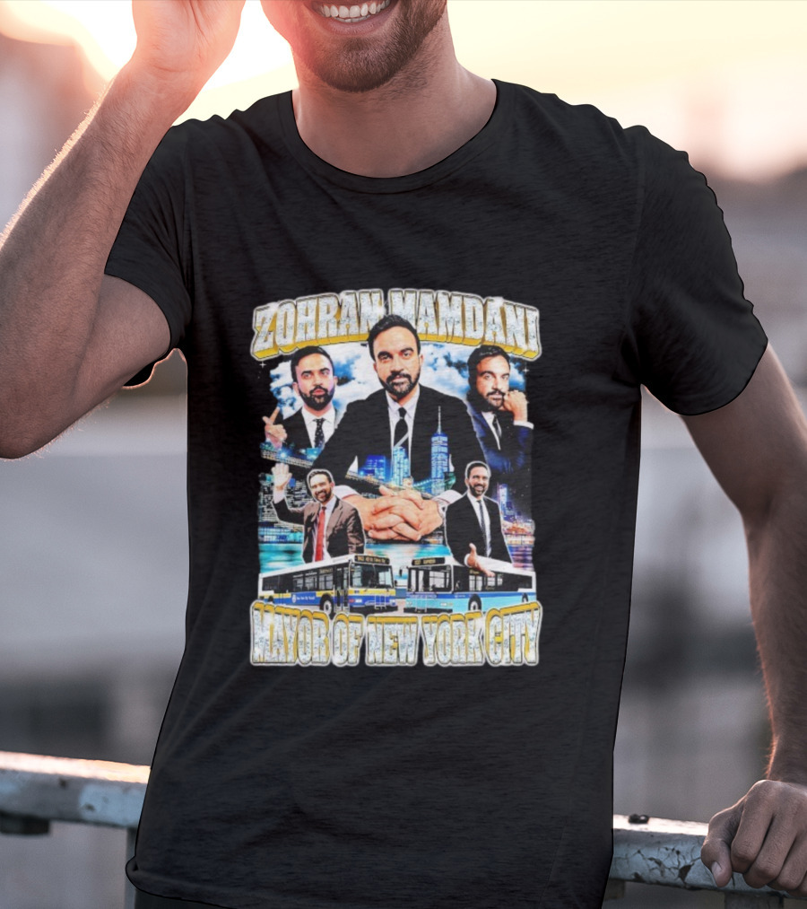 Zohran Mamdani Mayor Of New York City Skyscrapers Buses Skyline T-Shirt