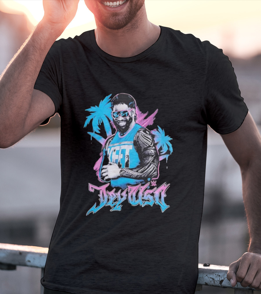 WWE Jay Uso Palm Trees Yeet Neon Tattoo Design T-Shirt