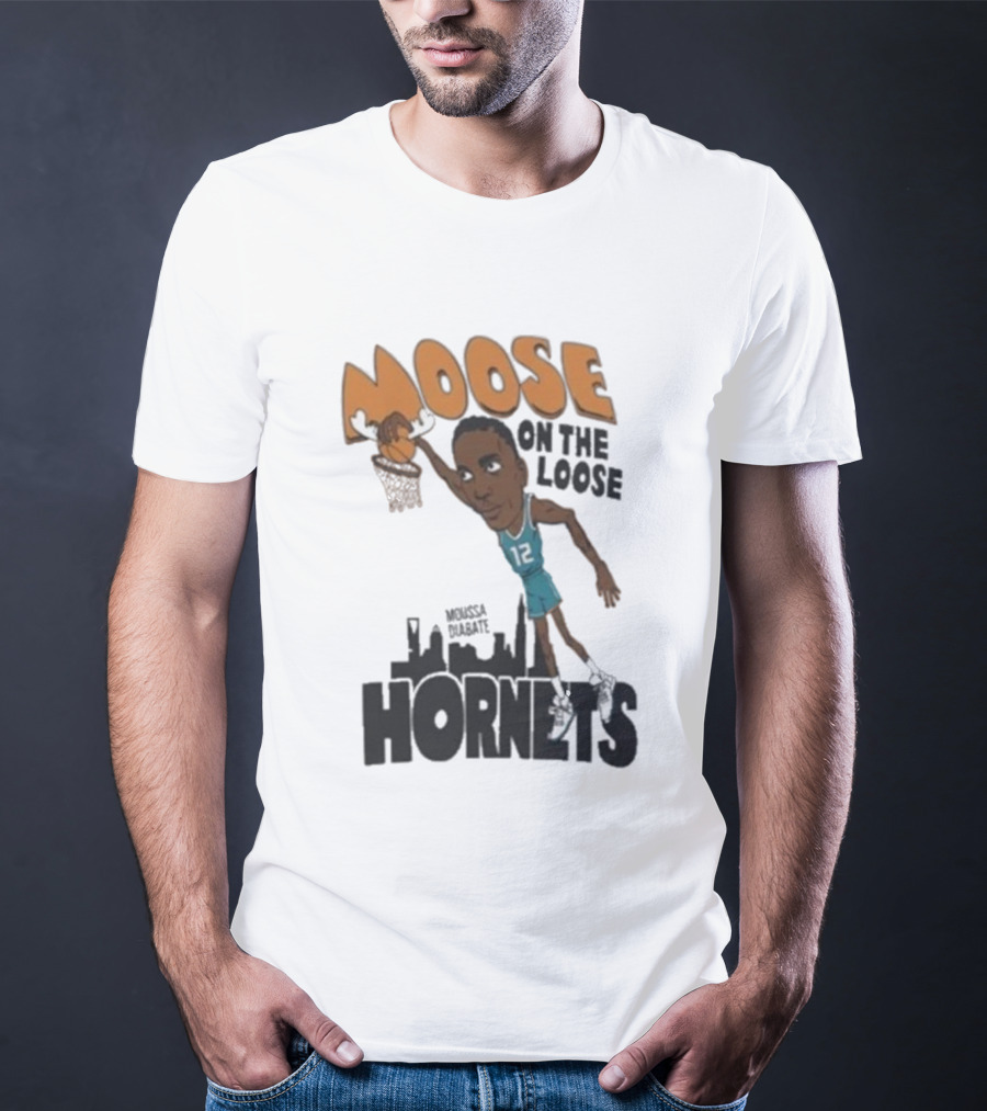 Moose On The Loose Hornets Moussa Diabate Caricature Dunk T-Shirt