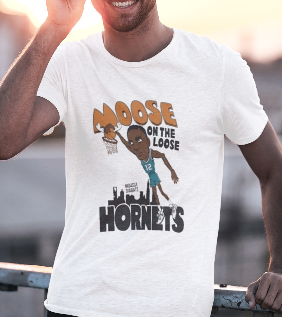 Moose On The Loose Hornets Moussa Diabate Caricature Dunk T-Shirt