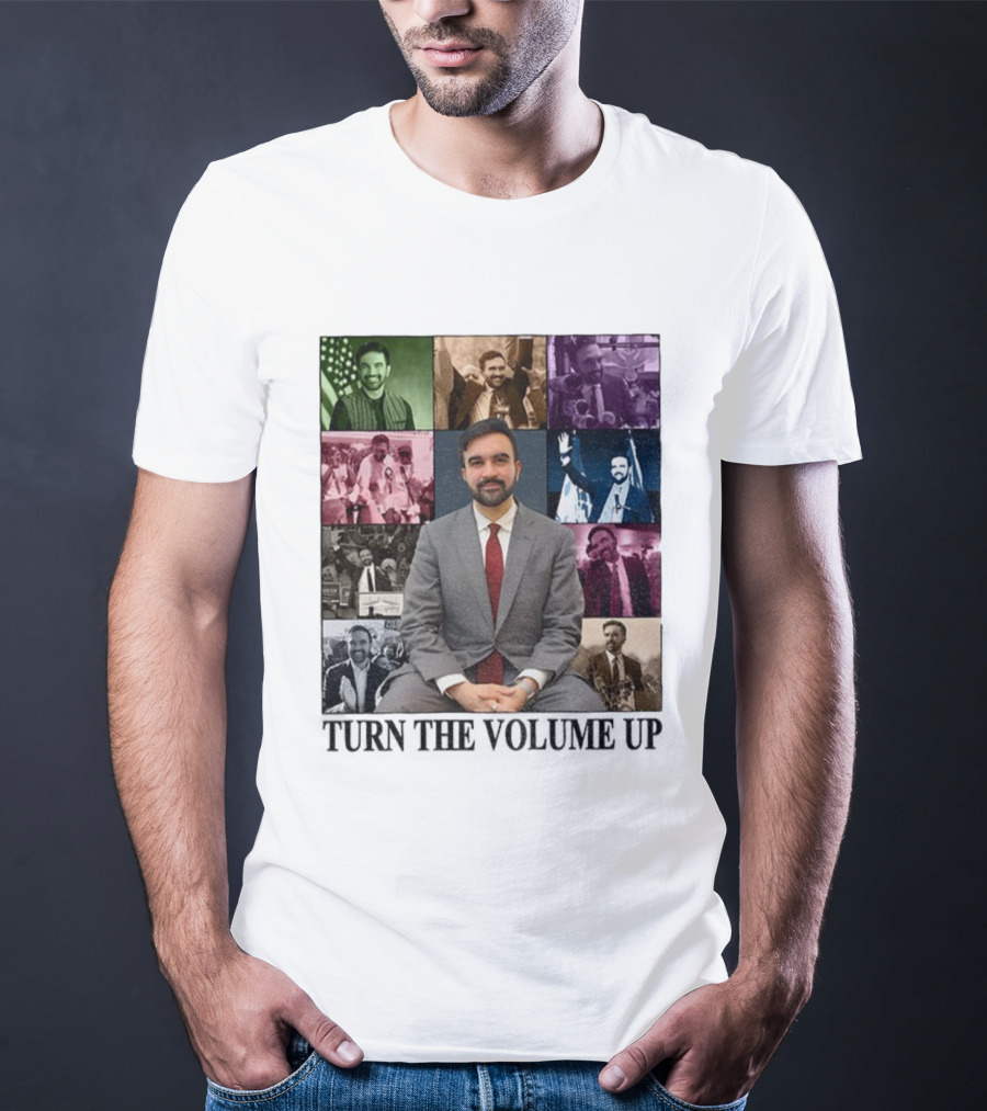 Zohran Mamdani Turn The Volume Up NYC 2026 The Eras Tour Vintage Portrait Collection T-Shirt