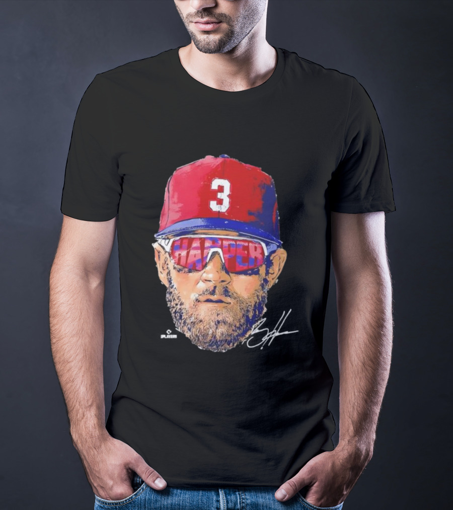 Philadelphia Phillies Bryce Harper Signature Head 3 Cap Sunglasses T-Shirt