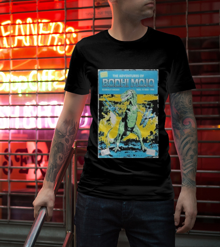 The Adventures Of Bodhi Mojo Nov 15 2025 Blairally Arcade Dinosaur Event T-Shirt