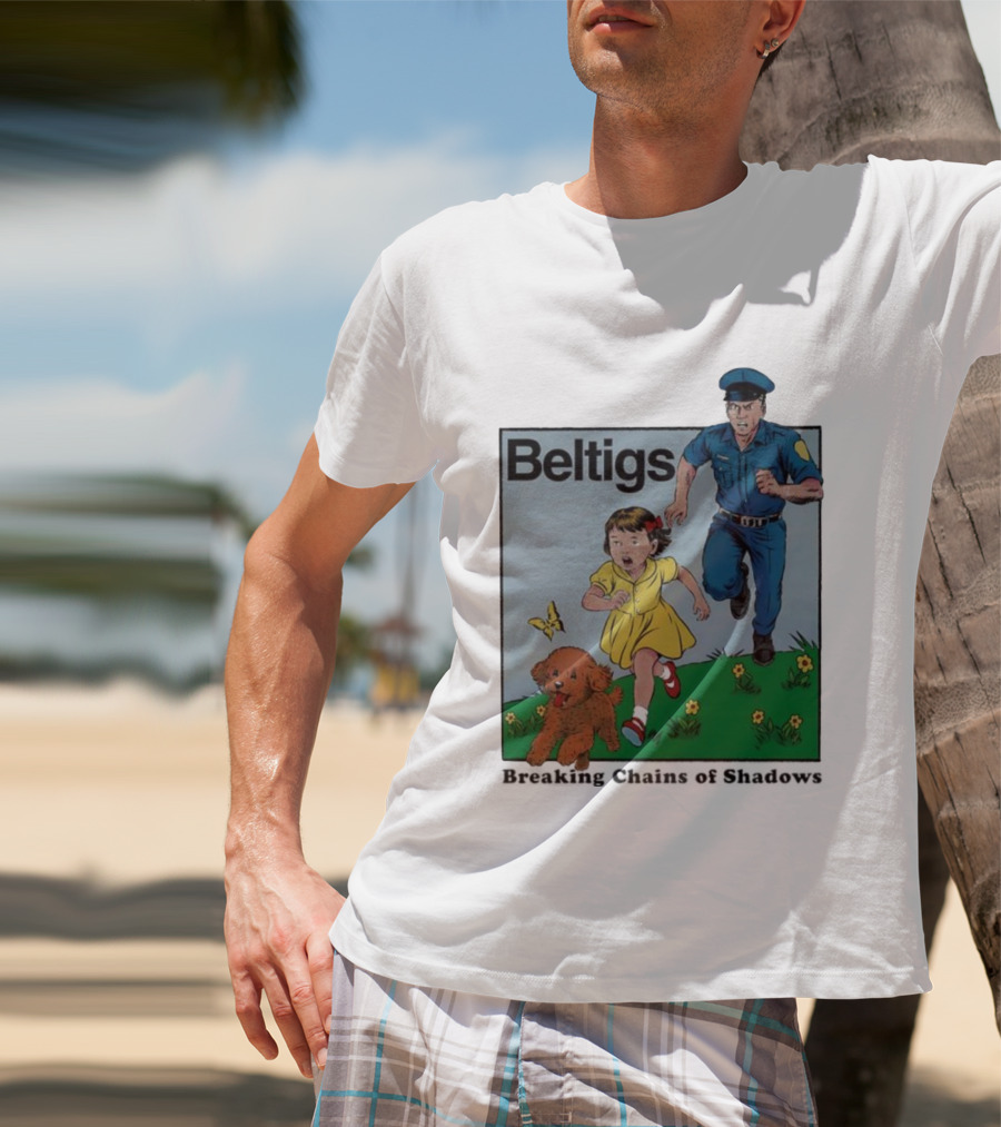 Beltigs Escape Run With Policeman Girl Dog And Butterfly T-Shirt