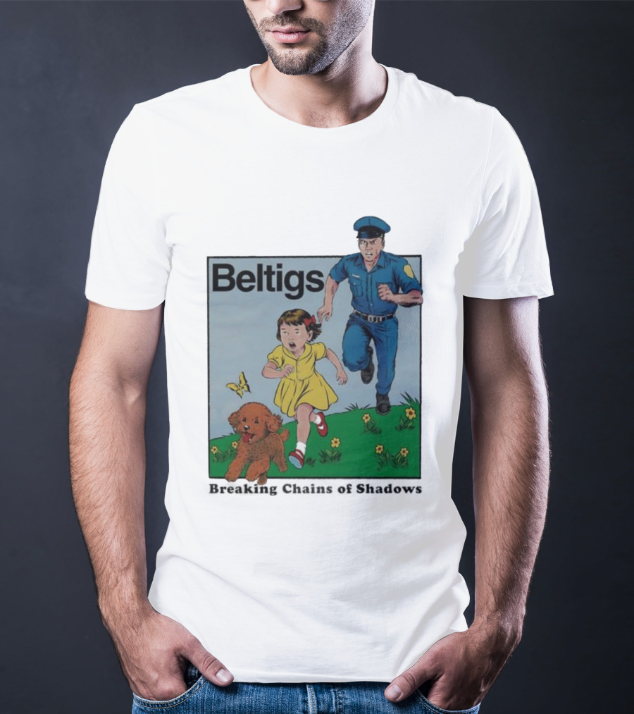 Beltigs Escape Run With Policeman Girl Dog And Butterfly T-Shirt