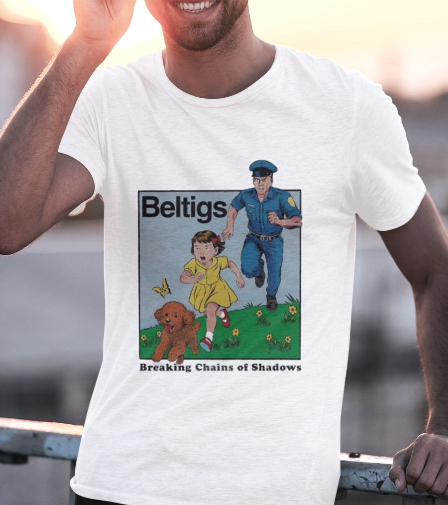 Beltigs Escape Run With Policeman Girl Dog And Butterfly T-Shirt