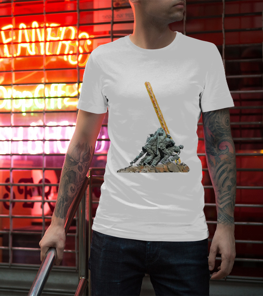 Hoagie Thrower Sandwich Guy Soldiers Raising Sandwich Spoof Satire Joke Anti-Fascist T-Shirt