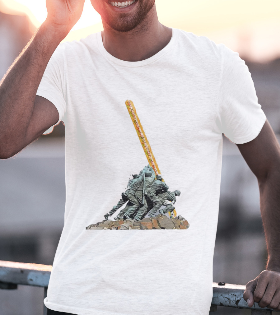 Hoagie Thrower Sandwich Guy Soldiers Raising Sandwich Spoof Satire Joke Anti-Fascist T-Shirt