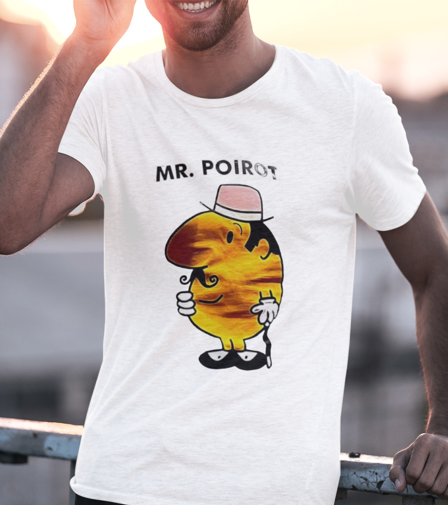 Hercule Poirot Cartoon Character With Pink Bowler Hat T-Shirt