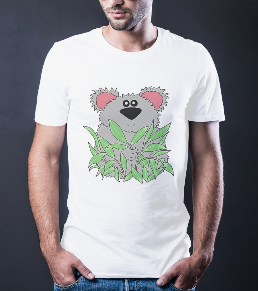 Thrifted Koala Cecile Caldwell Cute Cartoon Koala With Green Leaves T-Shirt