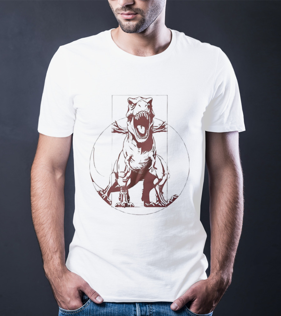 Vitruvian Rex Vintage Leonardo Da Vinci Sketch Parody T-Shirt