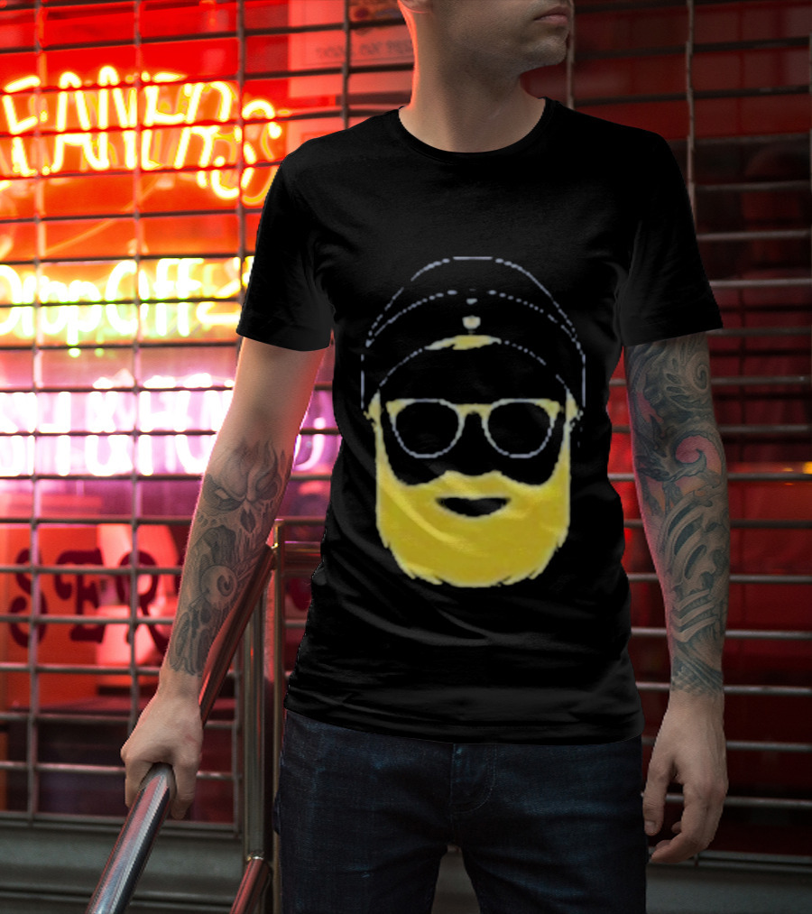 Letterman Beard Glasses Beanie Icon Sketch T-Shirt