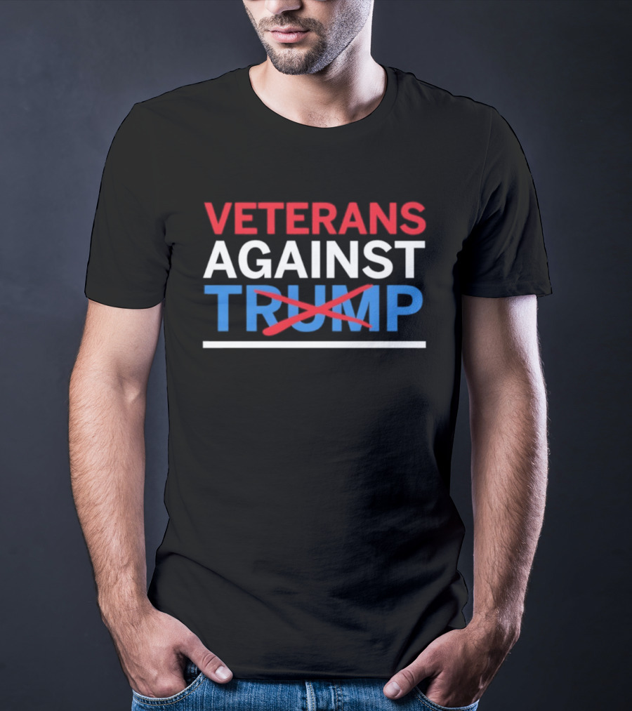 Veterans Against Trump Crossed Out In Red White Blue Text T-Shirt