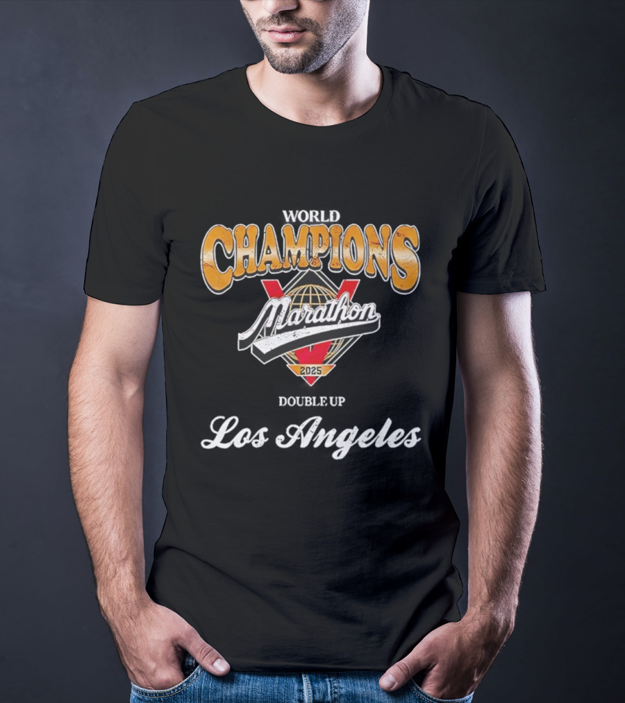 World Champions Marathon 2025 Los Angeles Victory Double Up T-Shirt