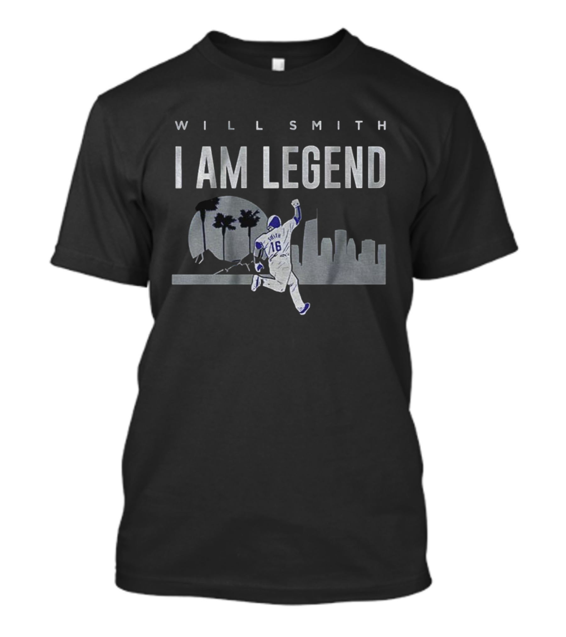 Will Smith I Am Legend Los Angeles Dodgers MLB Baseball City Skyline T-Shirt