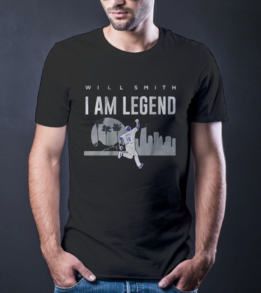 Will Smith I Am Legend Los Angeles Dodgers MLB Baseball City Skyline T-Shirt