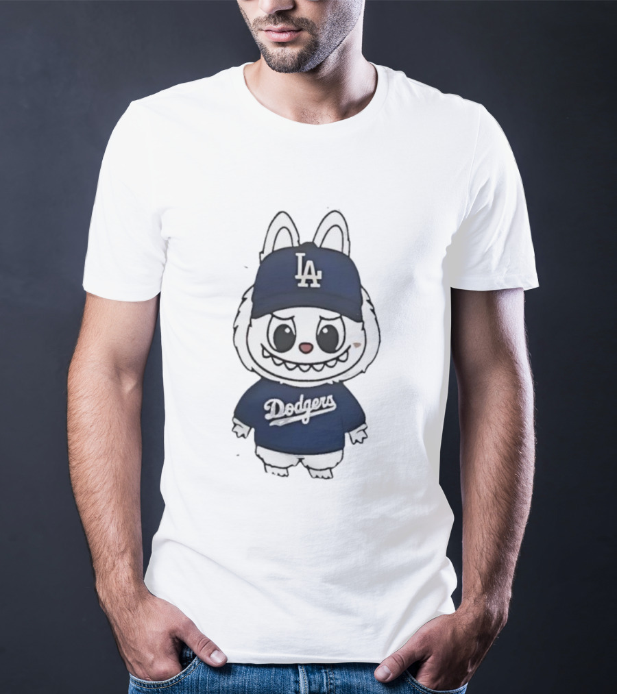 Labubu In Dodgers Gear Los Angeles Dodgers Hat And Outfit T-Shirt