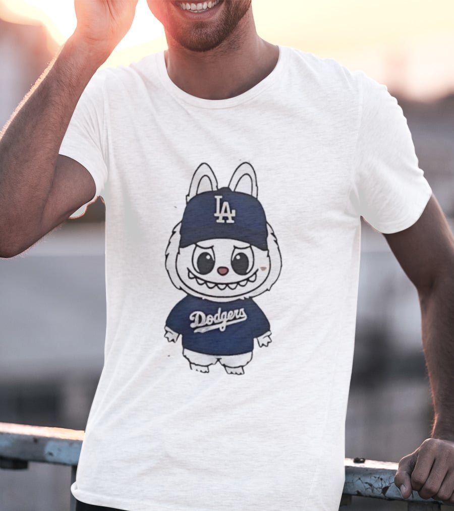 Labubu In Dodgers Gear Los Angeles Dodgers Hat And Outfit T-Shirt