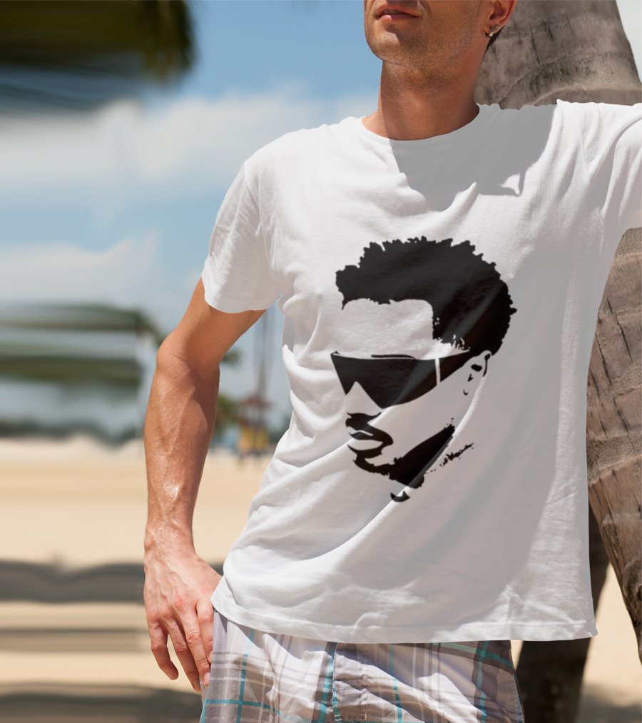 Plaqueboymax Face Outline With Sunglasses And Abstract Hair Sketch T-Shirt