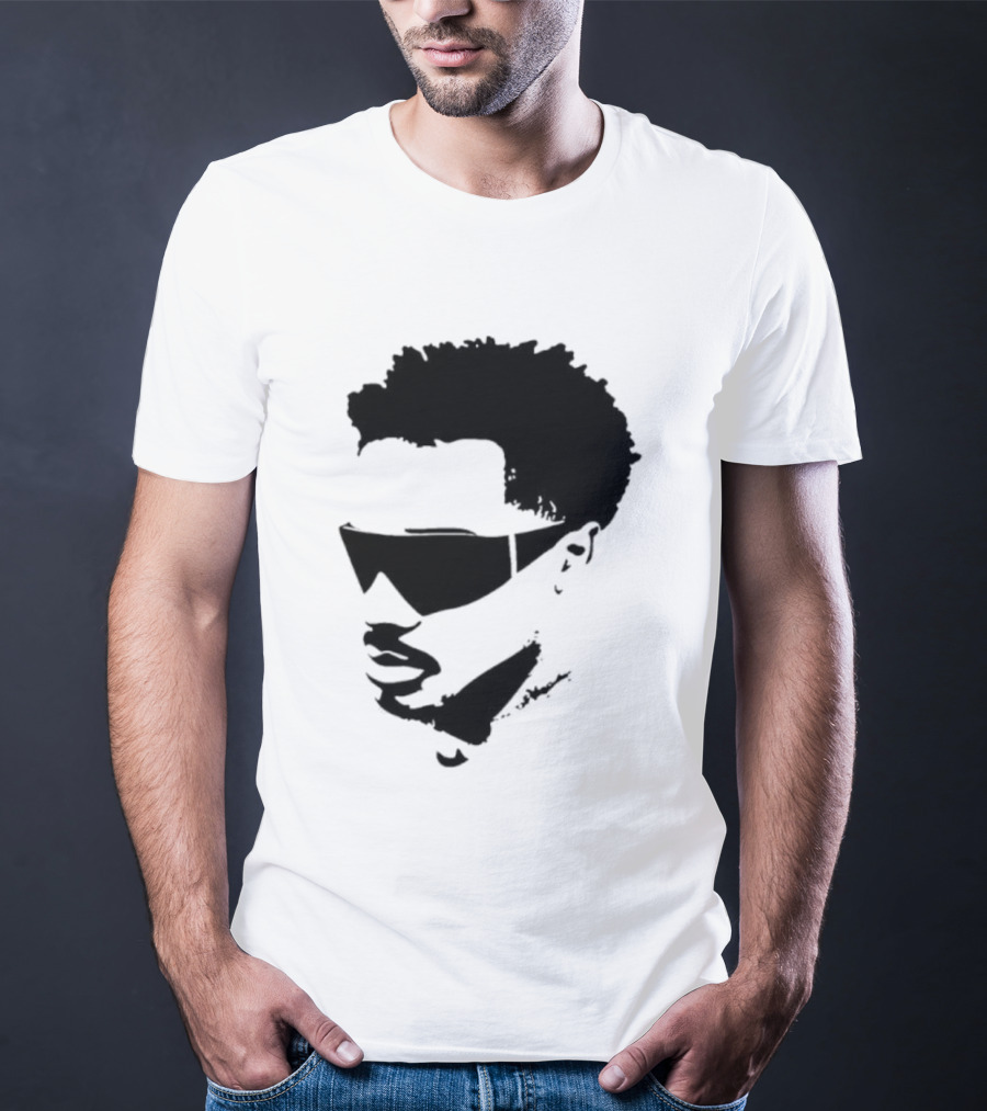 Plaqueboymax Face Outline With Sunglasses And Abstract Hair Sketch T-Shirt