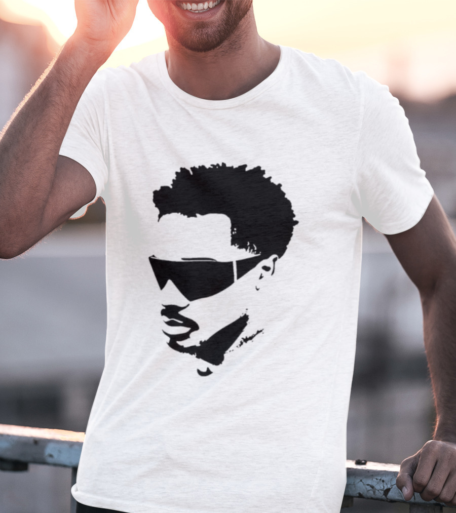 Plaqueboymax Face Outline With Sunglasses And Abstract Hair Sketch T-Shirt