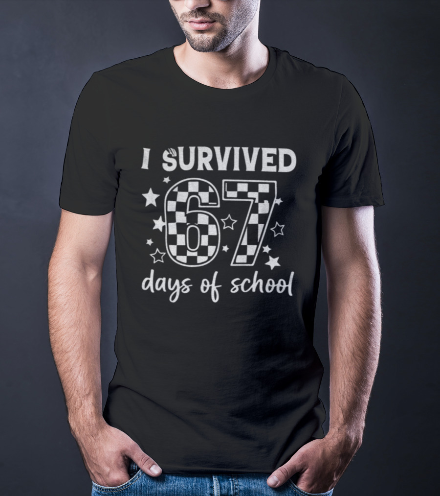 I Survived 67 Days Of School Checkered Stars T-Shirt