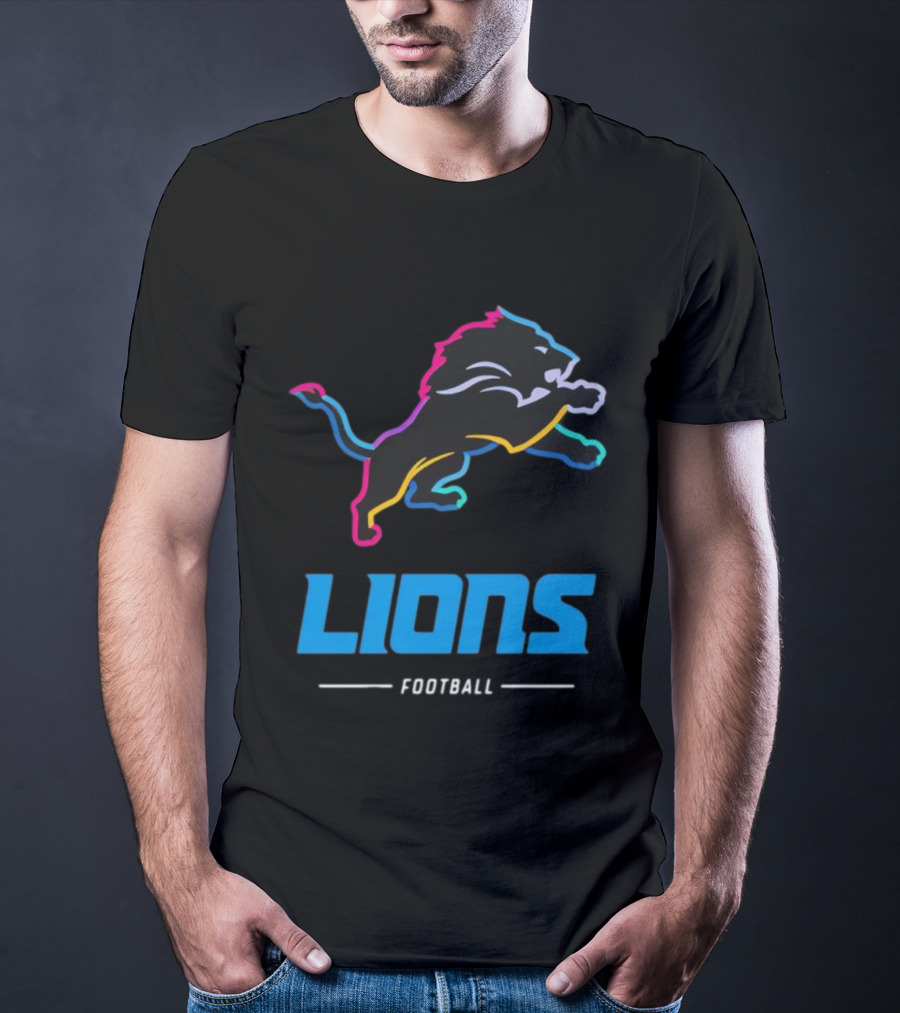Lions Football Colorful Lion Graphic T-Shirt