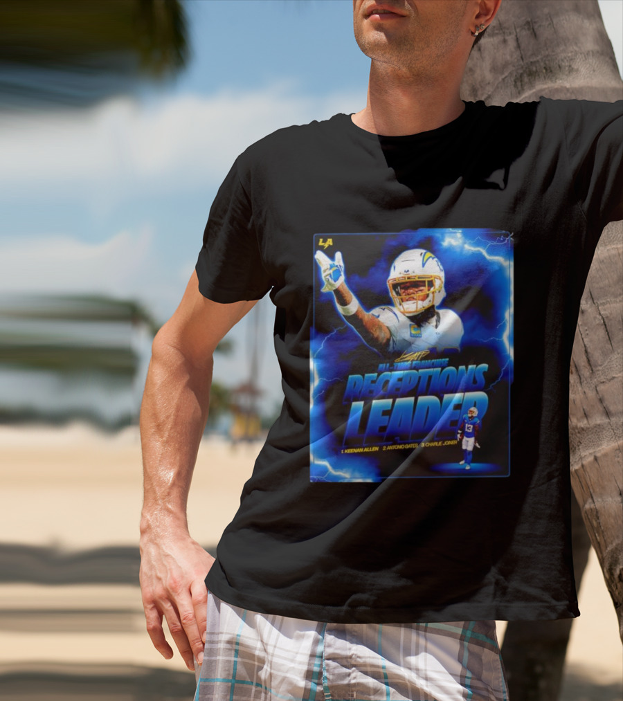 Keenan Allen Chargers All-Time Franchise Receptions Leader Lightning Theme T-Shirt