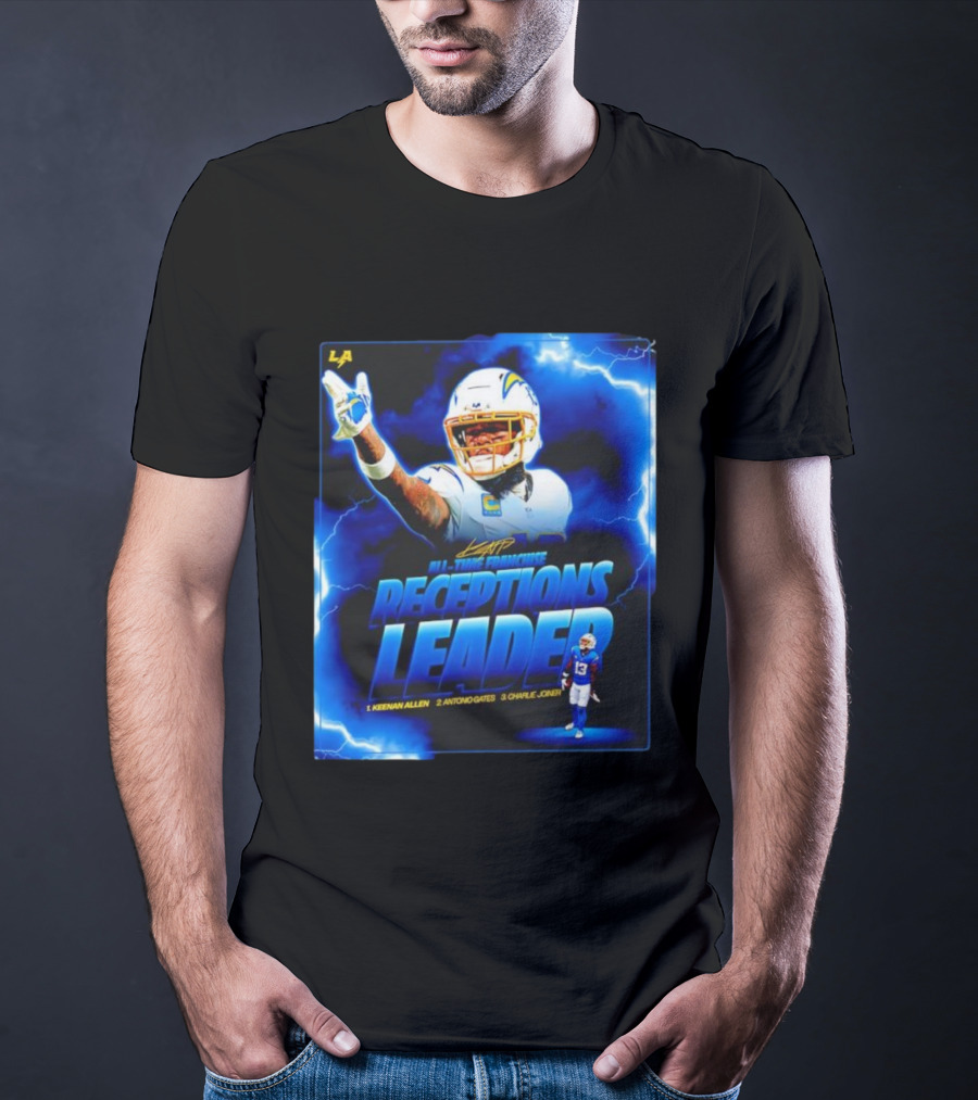 Keenan Allen Chargers All-Time Franchise Receptions Leader Lightning Theme T-Shirt