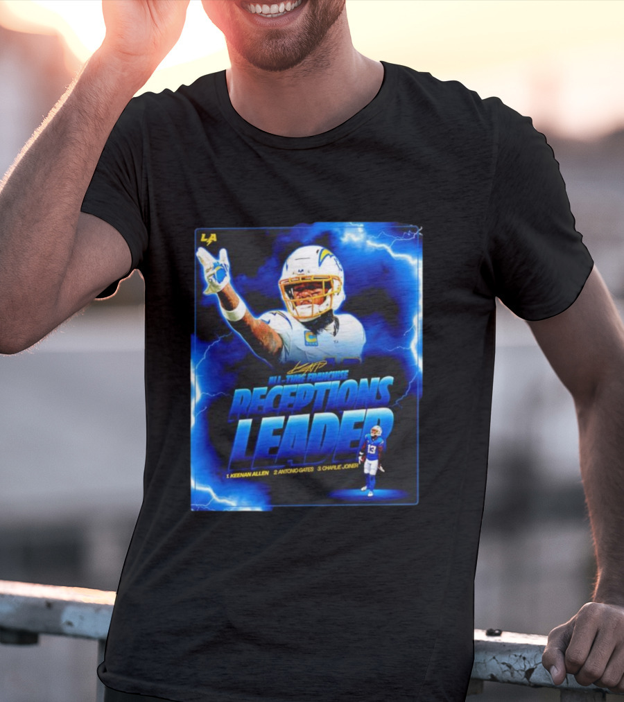Keenan Allen Chargers All-Time Franchise Receptions Leader Lightning Theme T-Shirt