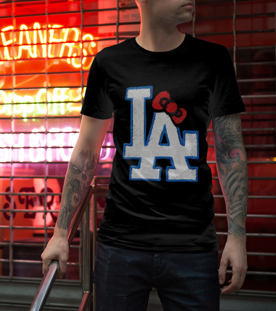 LA Dodgers Hello Kitty Bow Embroidery Collaboration T-Shirt