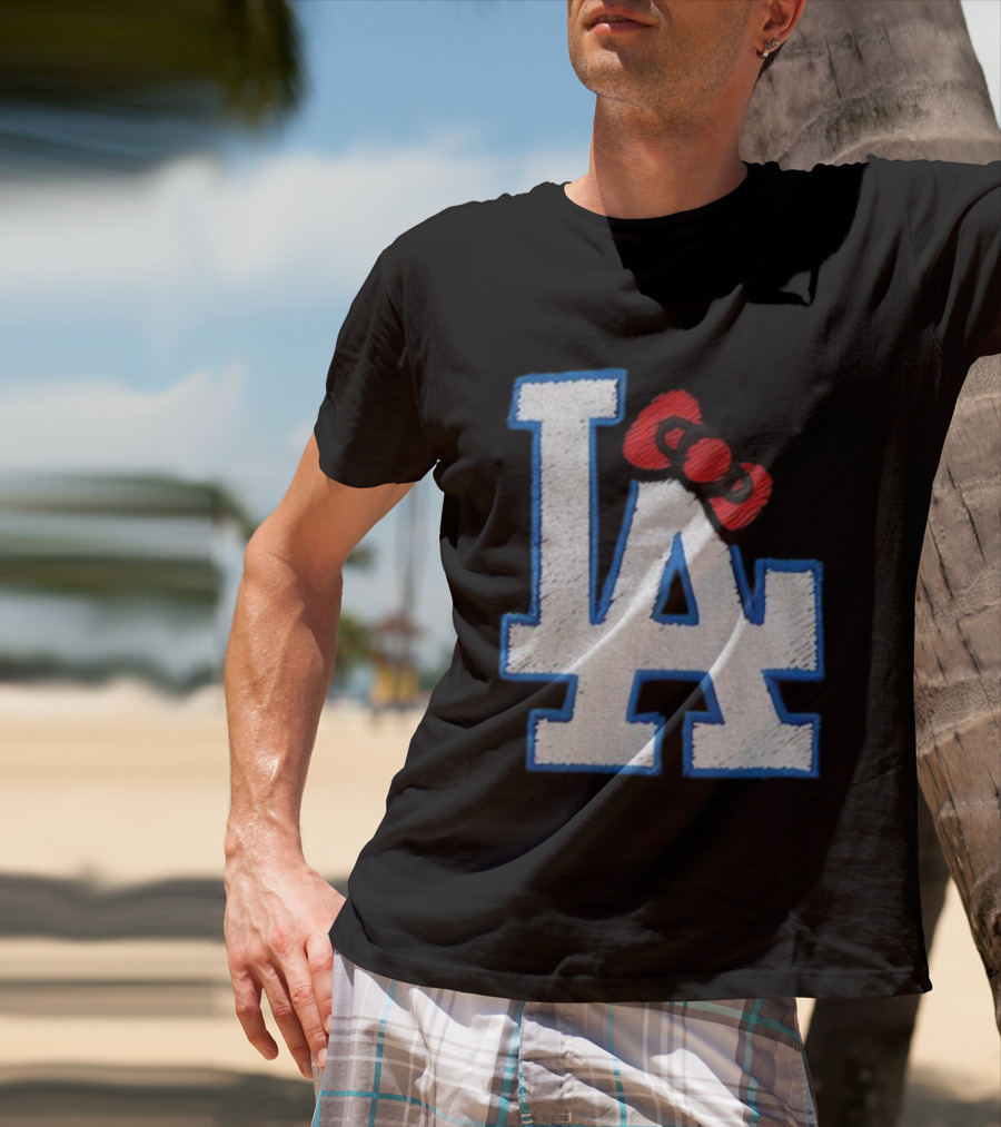 LA Dodgers Hello Kitty Bow Embroidery Collaboration T-Shirt