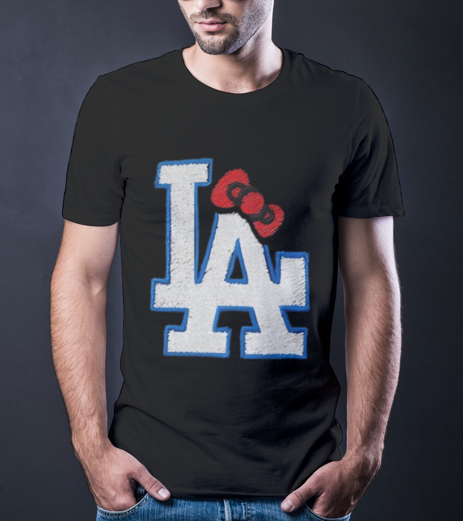 LA Dodgers Hello Kitty Bow Embroidery Collaboration T-Shirt