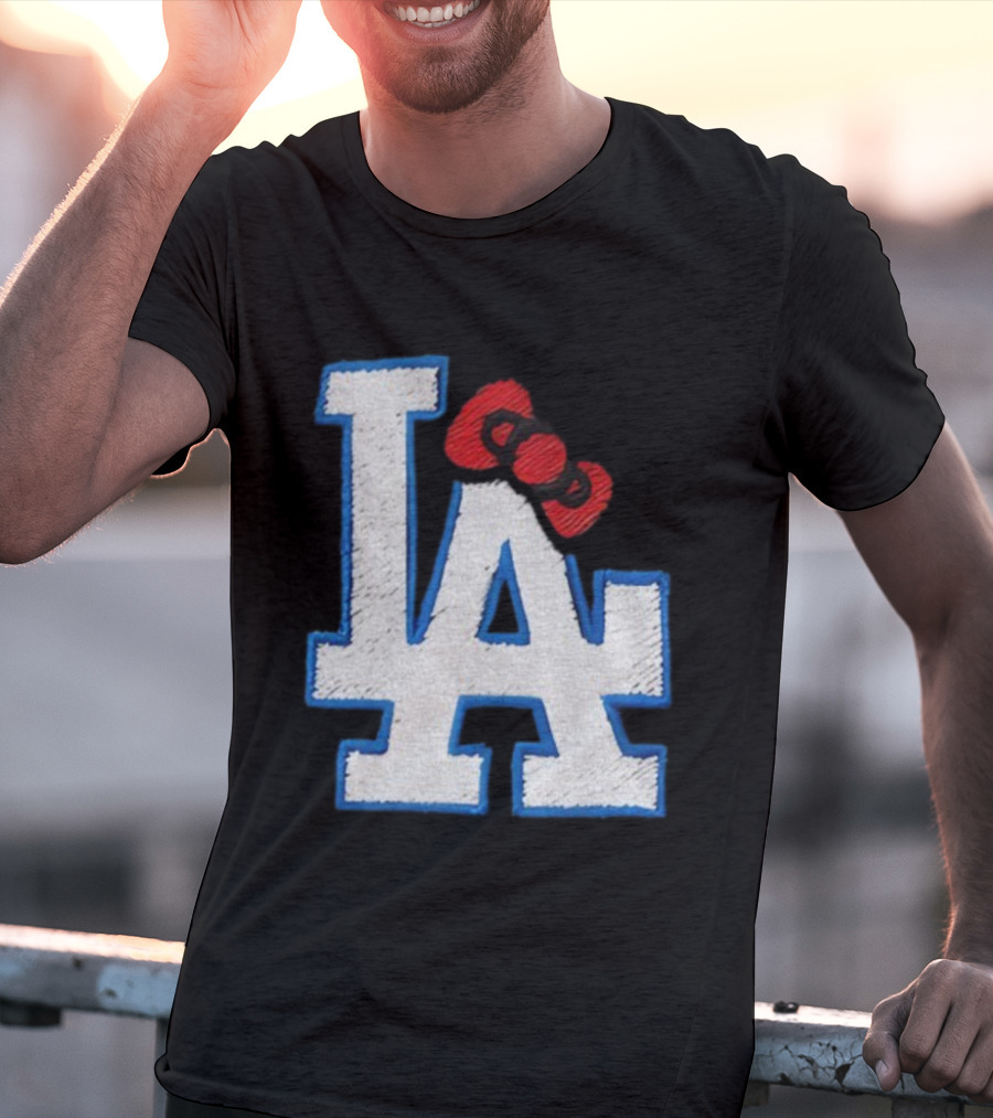 LA Dodgers Hello Kitty Bow Embroidery Collaboration T-Shirt