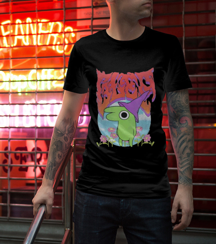 Glep Vintage Heavy Metal Cartoon With Flowers And Witch Hat T-Shirt