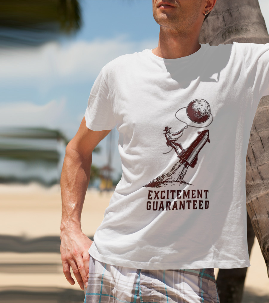 Excitement Guaranteed Cowboy Riding Rocket Lassoing Moon T-Shirt