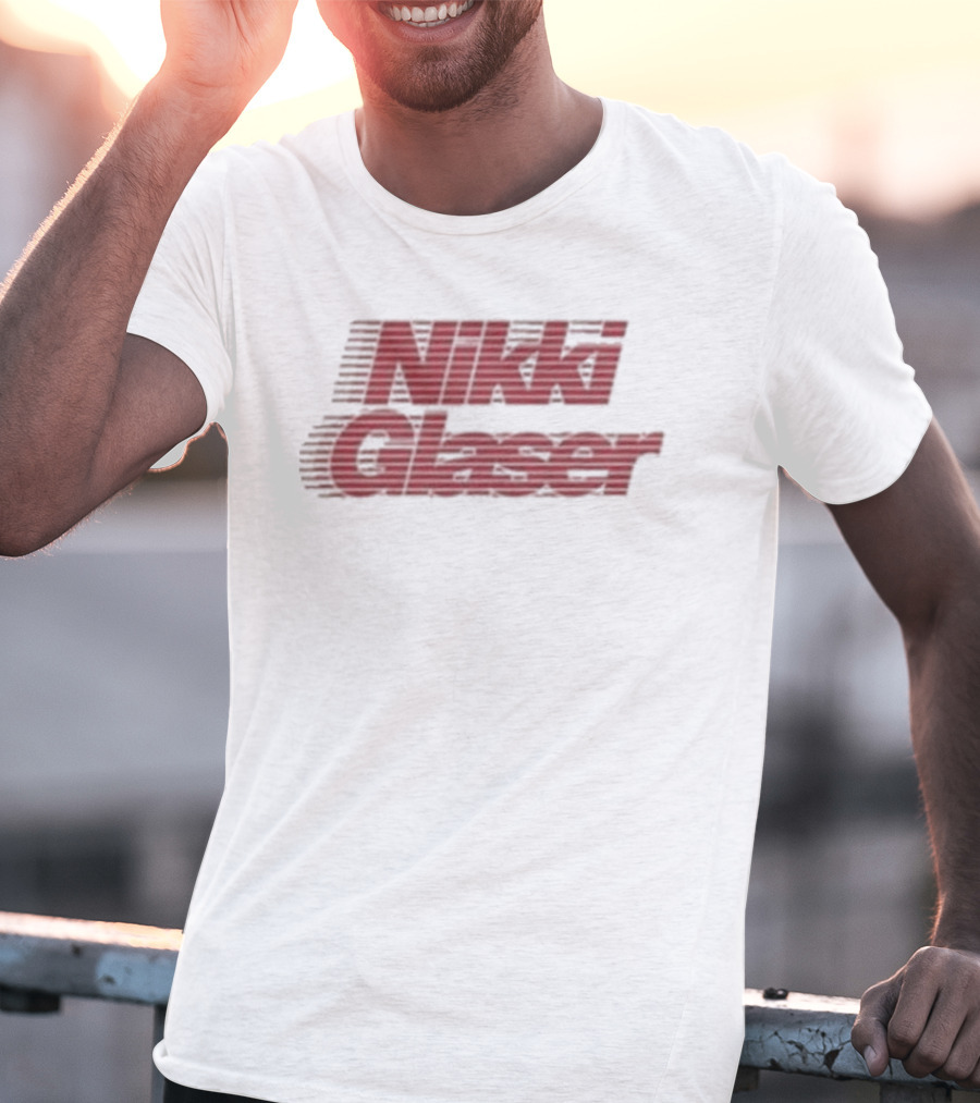 Nikki Glaser Motion Striped Red Text T-Shirt
