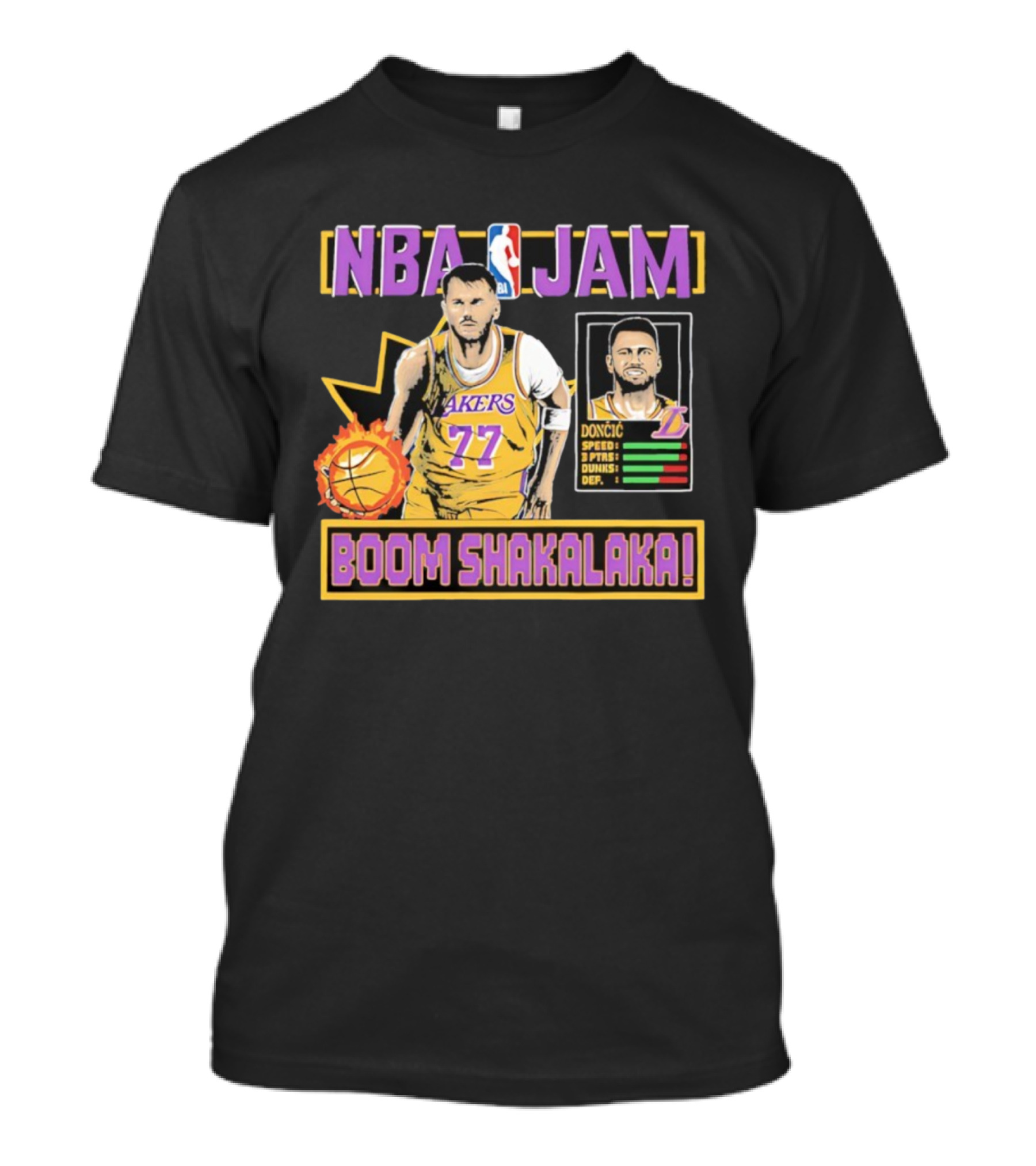 NBA Jam Lakers 77 Doncic Boom Shakalaka T-Shirt