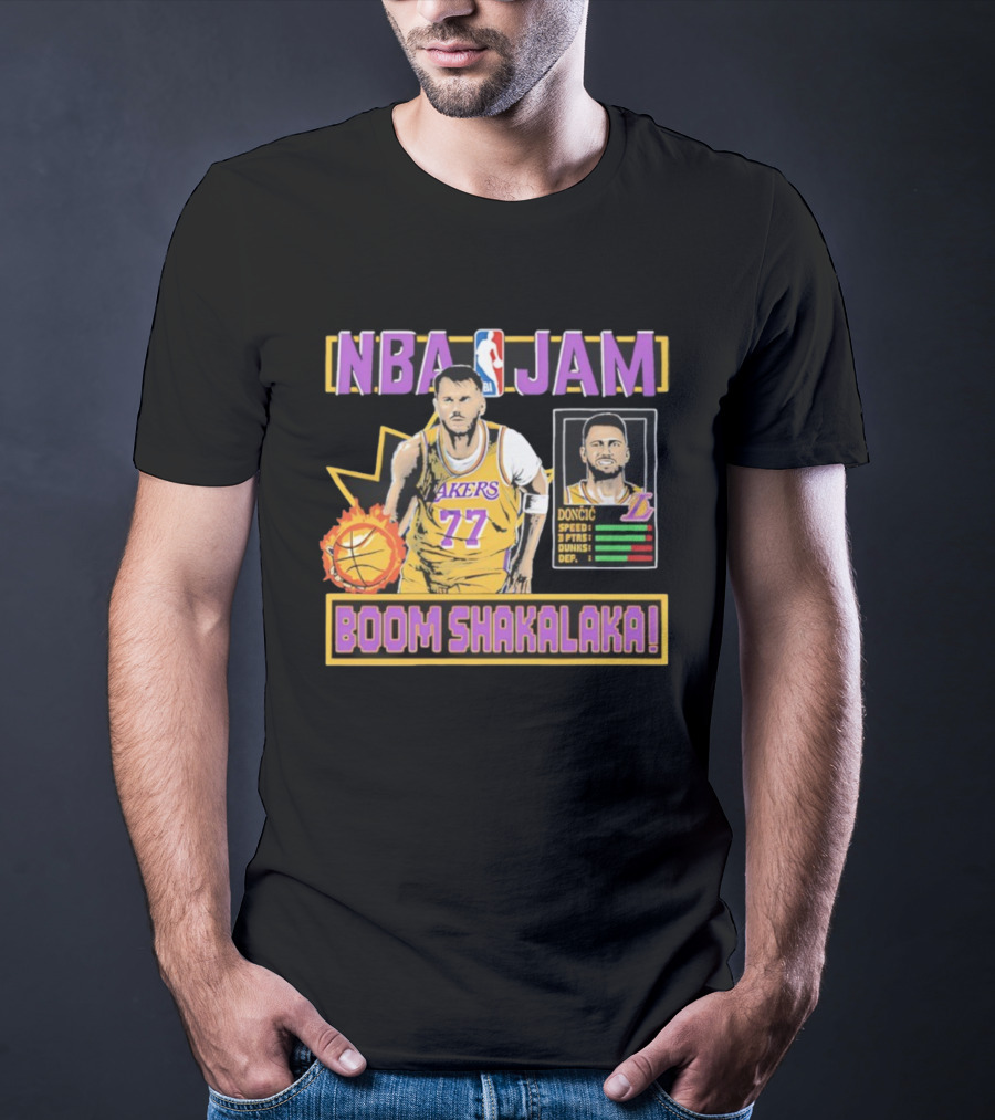 NBA Jam Lakers 77 Doncic Boom Shakalaka T-Shirt